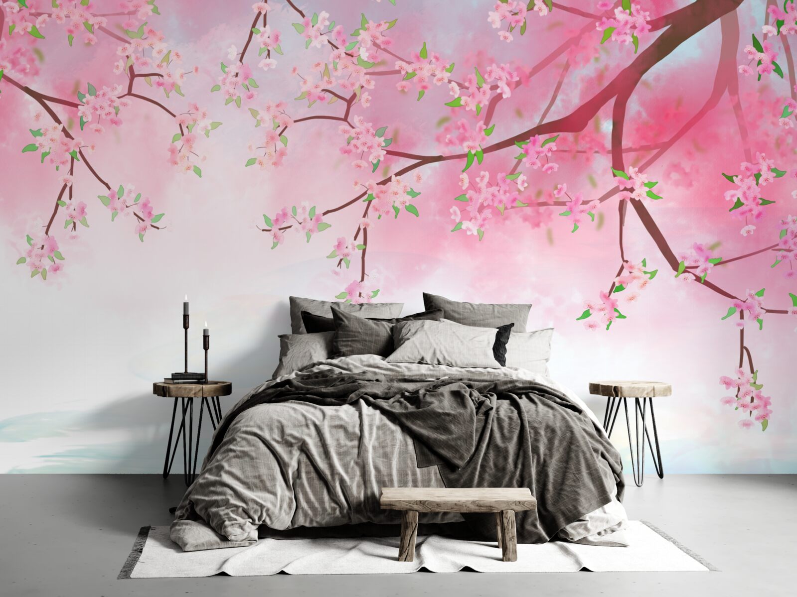 Фотошпалери на гілках дерев розпускаються квіти троянд