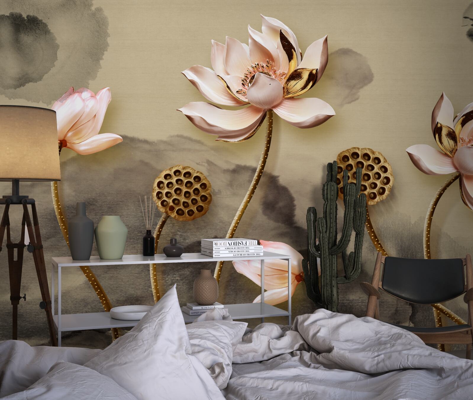 Фотошпалери бутони рожевих квітів гойдаються на вітрі