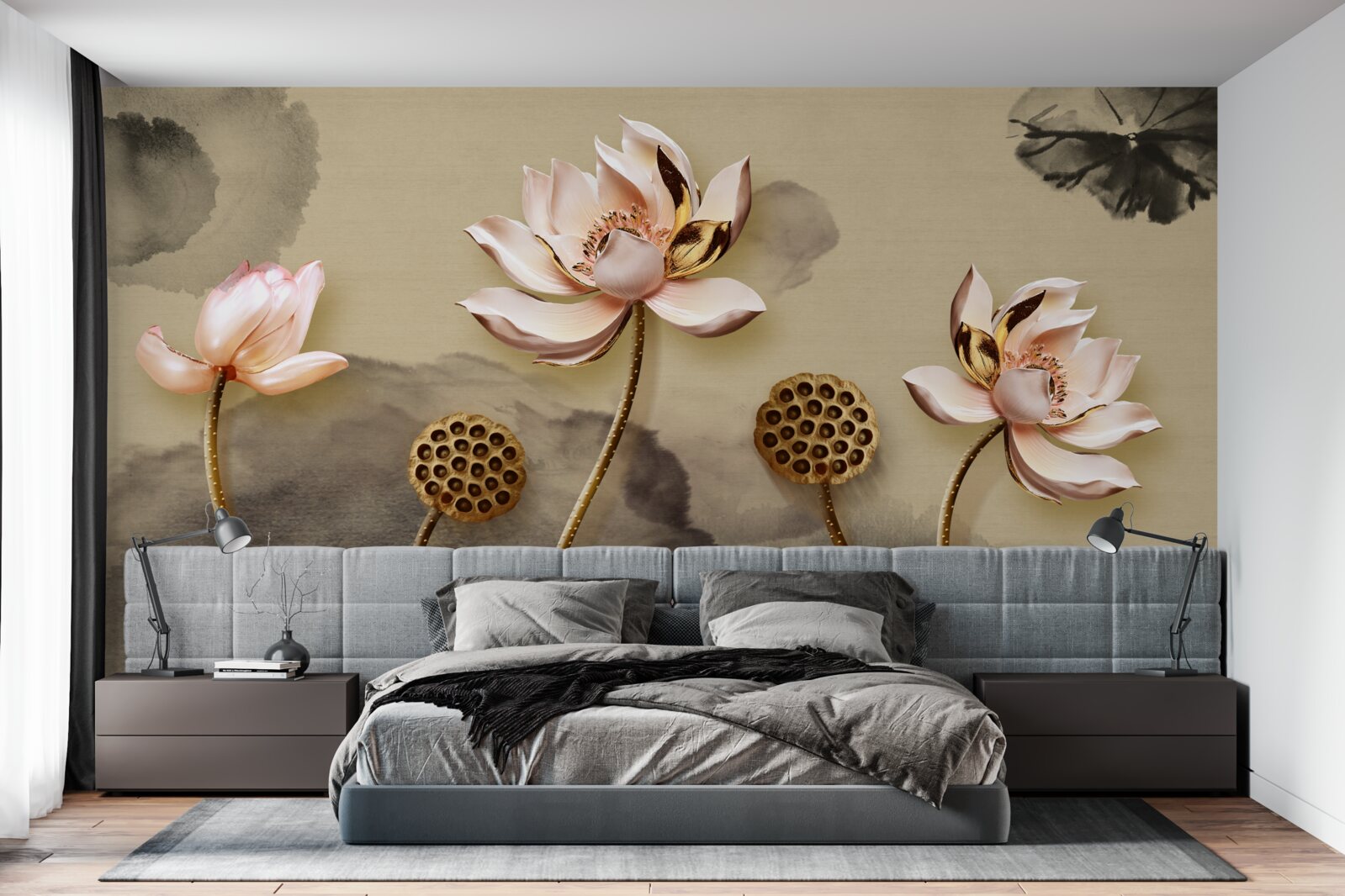 Фотошпалери бутони рожевих квітів гойдаються на вітрі