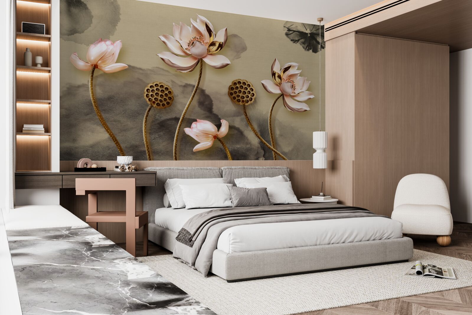 Фотошпалери бутони рожевих квітів гойдаються на вітрі