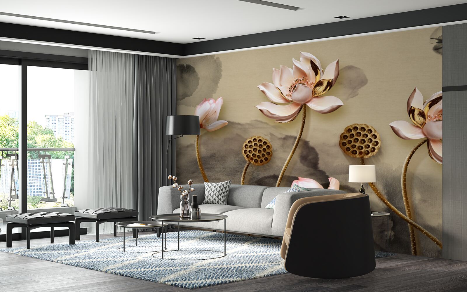 Фотошпалери бутони рожевих квітів гойдаються на вітрі