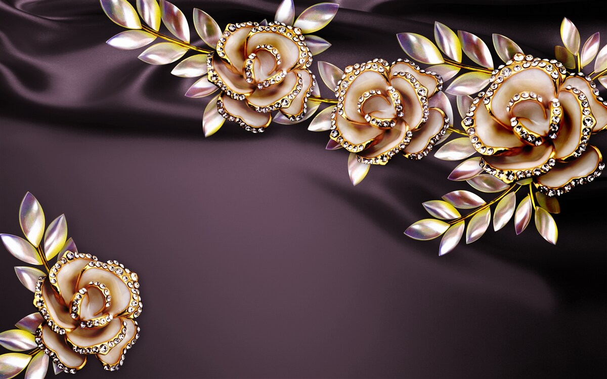 Фотошпалери троянди із золота з листям в якості прикраси