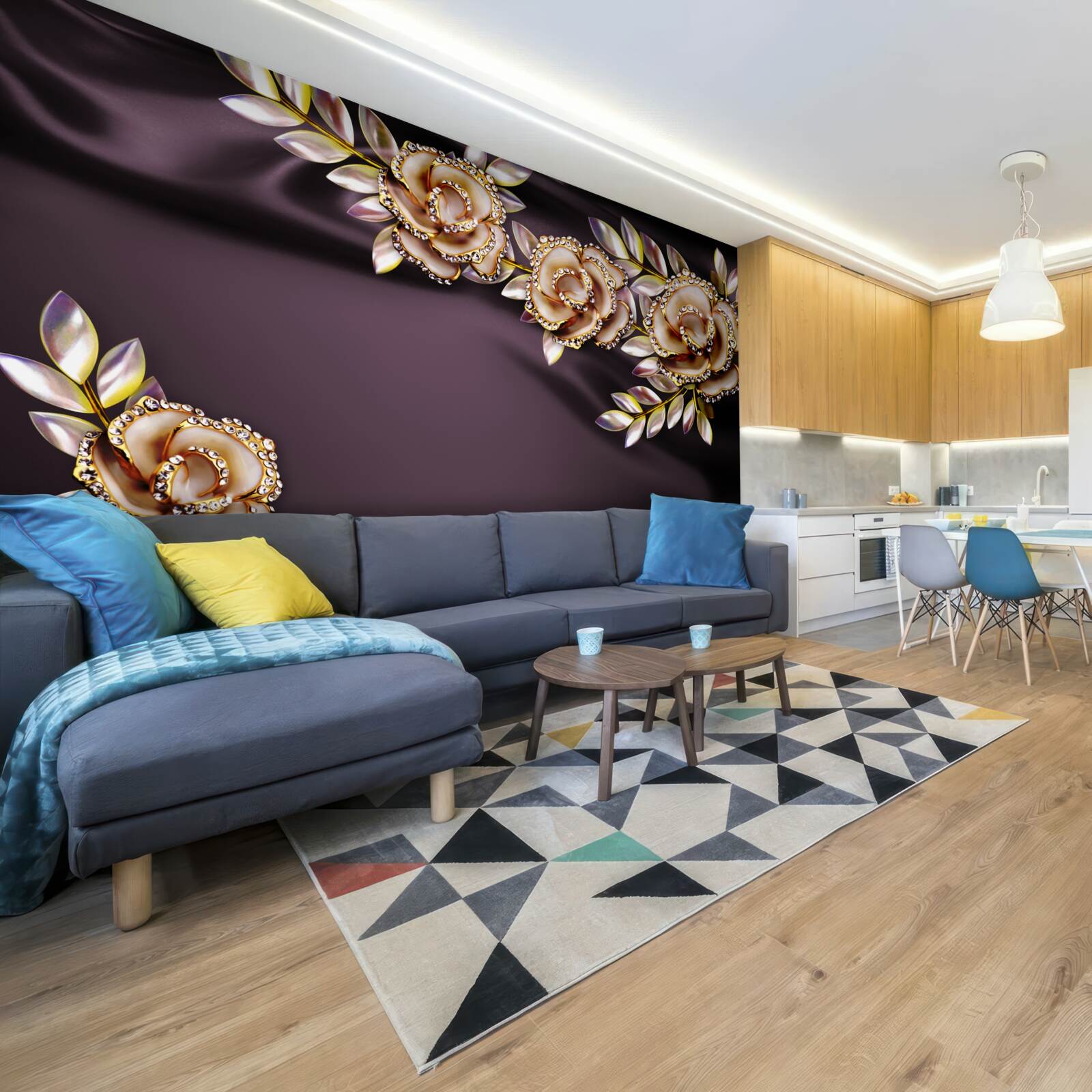 Фотошпалери троянди із золота з листям в якості прикраси