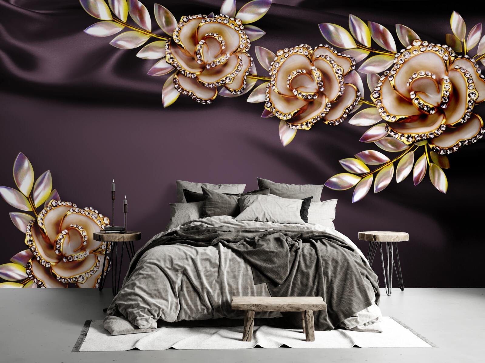 Фотошпалери троянди із золота з листям в якості прикраси