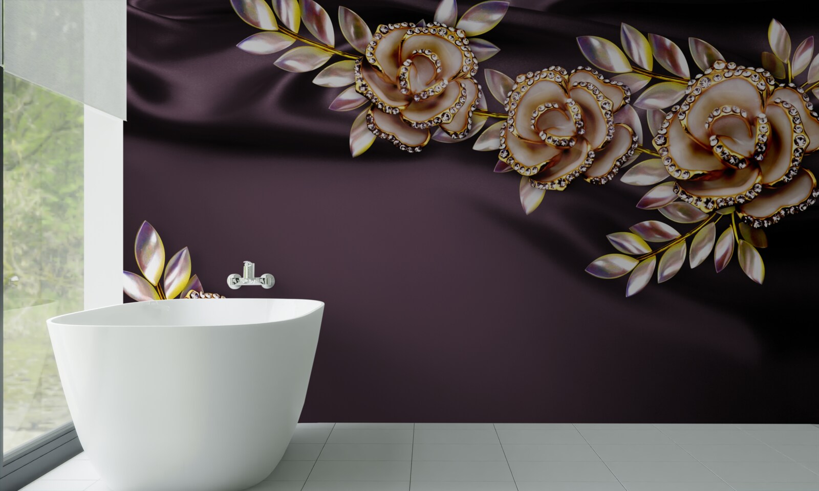 Фотошпалери троянди із золота з листям в якості прикраси