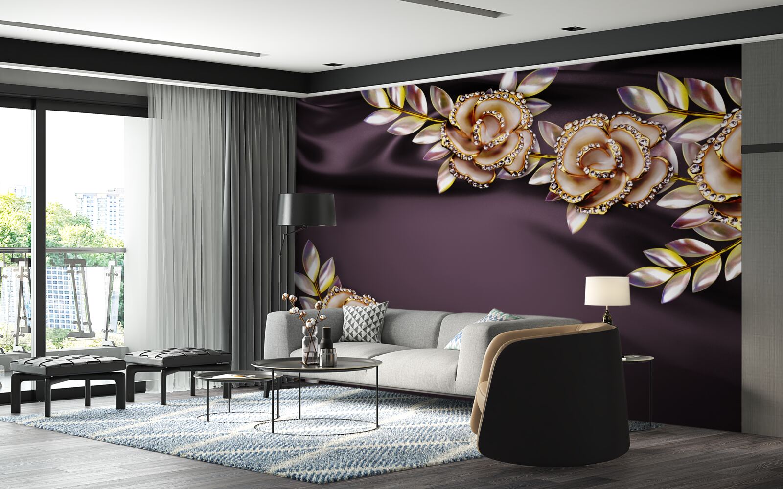 Фотошпалери троянди із золота з листям в якості прикраси