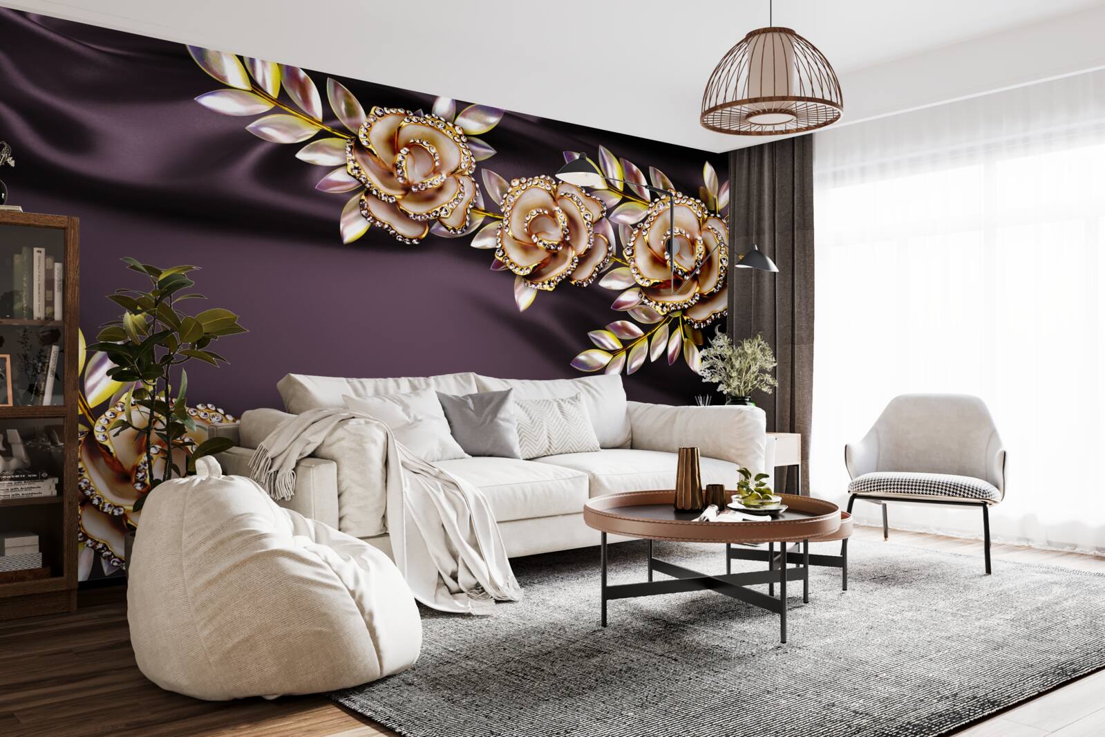 Фотошпалери троянди із золота з листям в якості прикраси