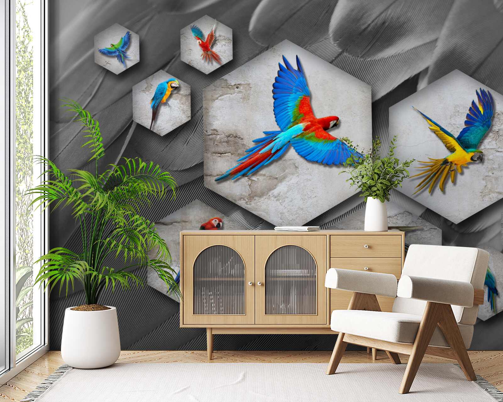 Фотошпалери різні види кольорових папуг