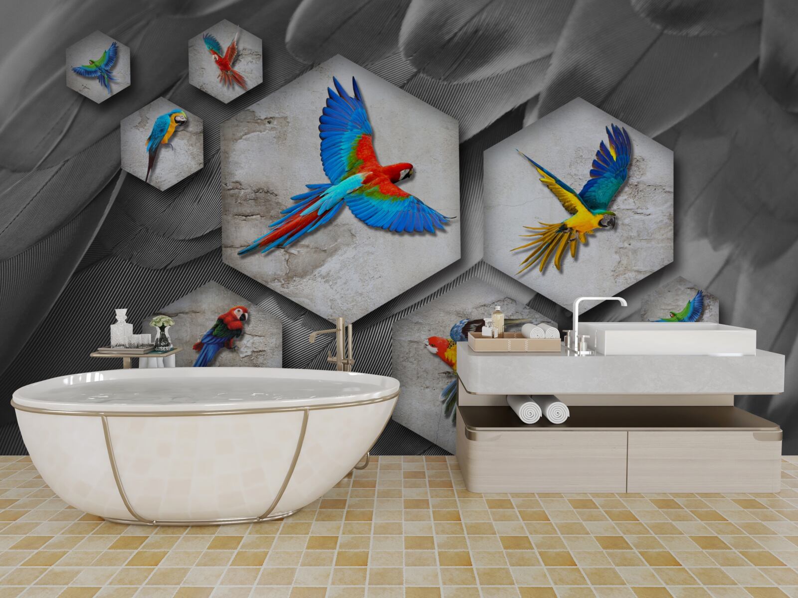 Фотошпалери різні види кольорових папуг