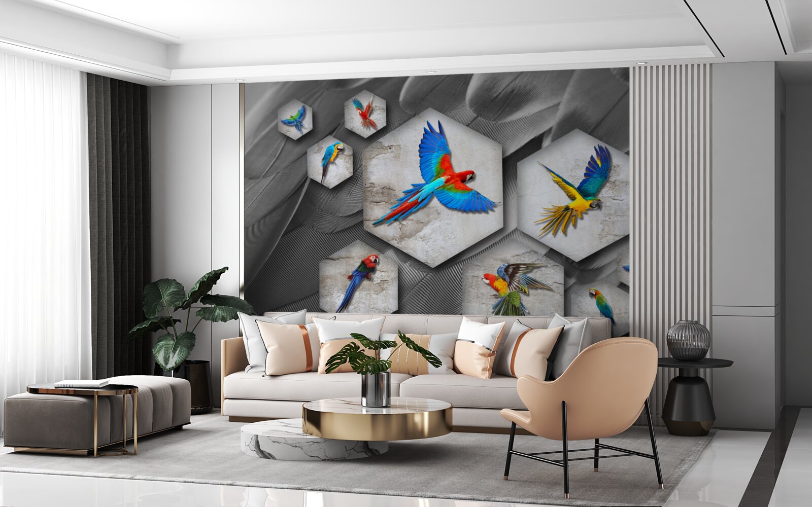 Фотошпалери різні види кольорових папуг