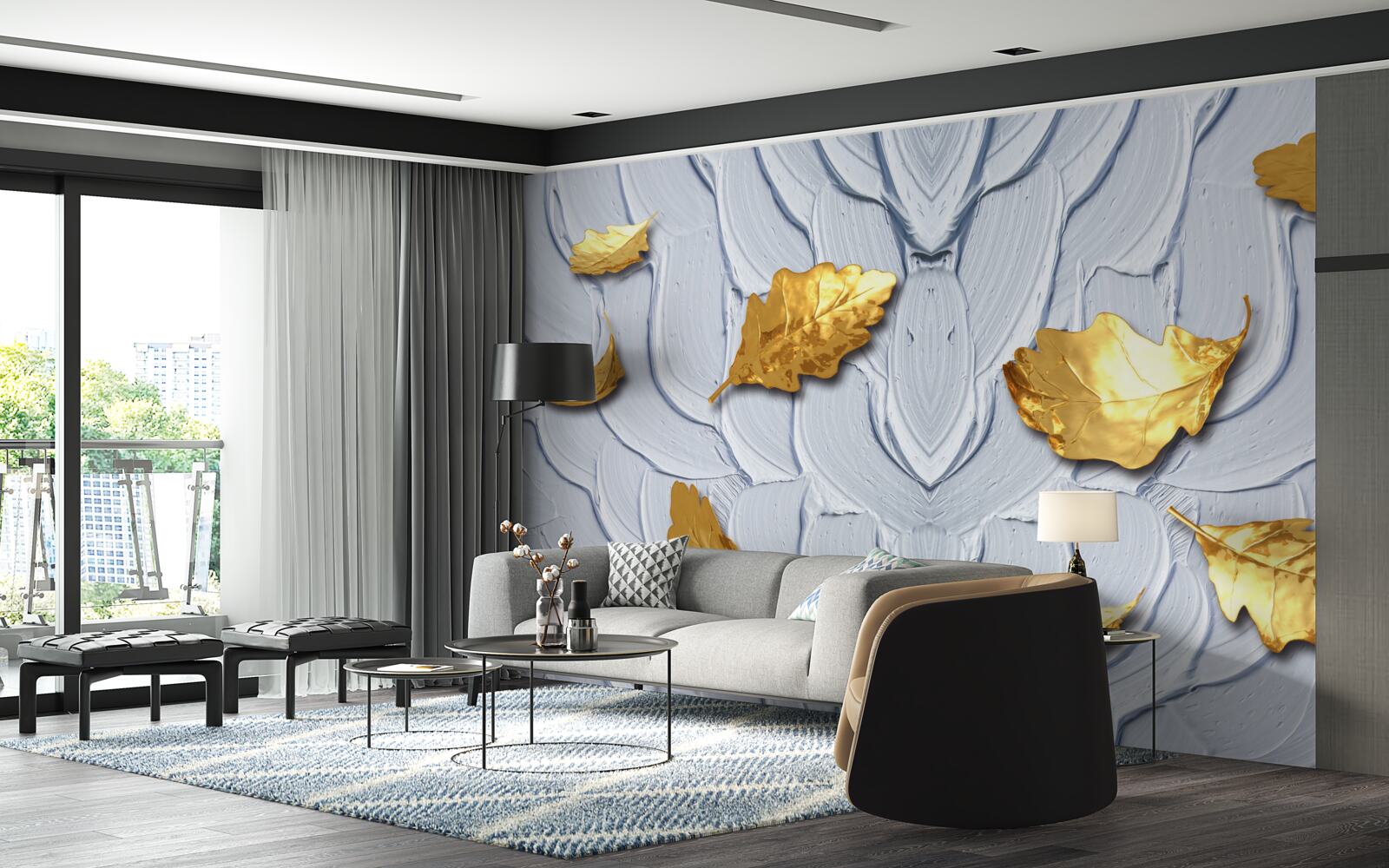 Фотошпалери на поверхні води осідає золоте листя