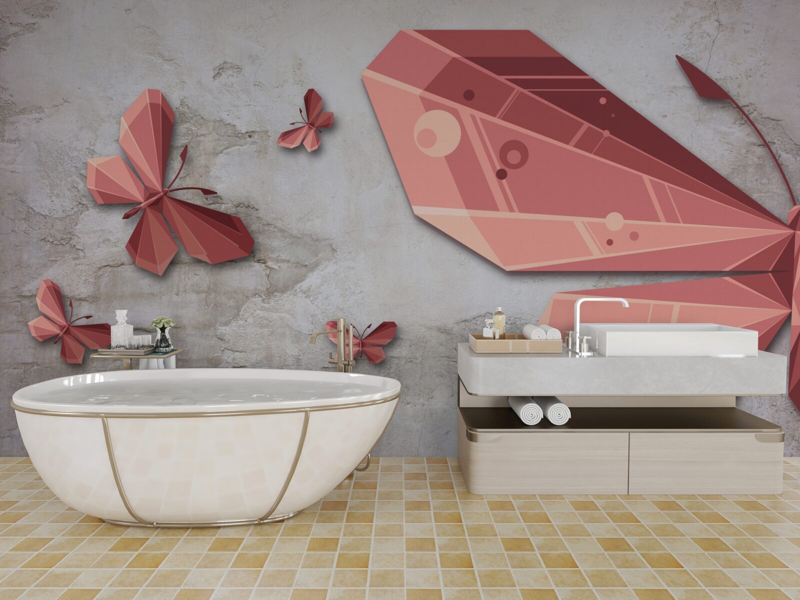 Фотошпалери метелик, що літає у відтінках рожевого