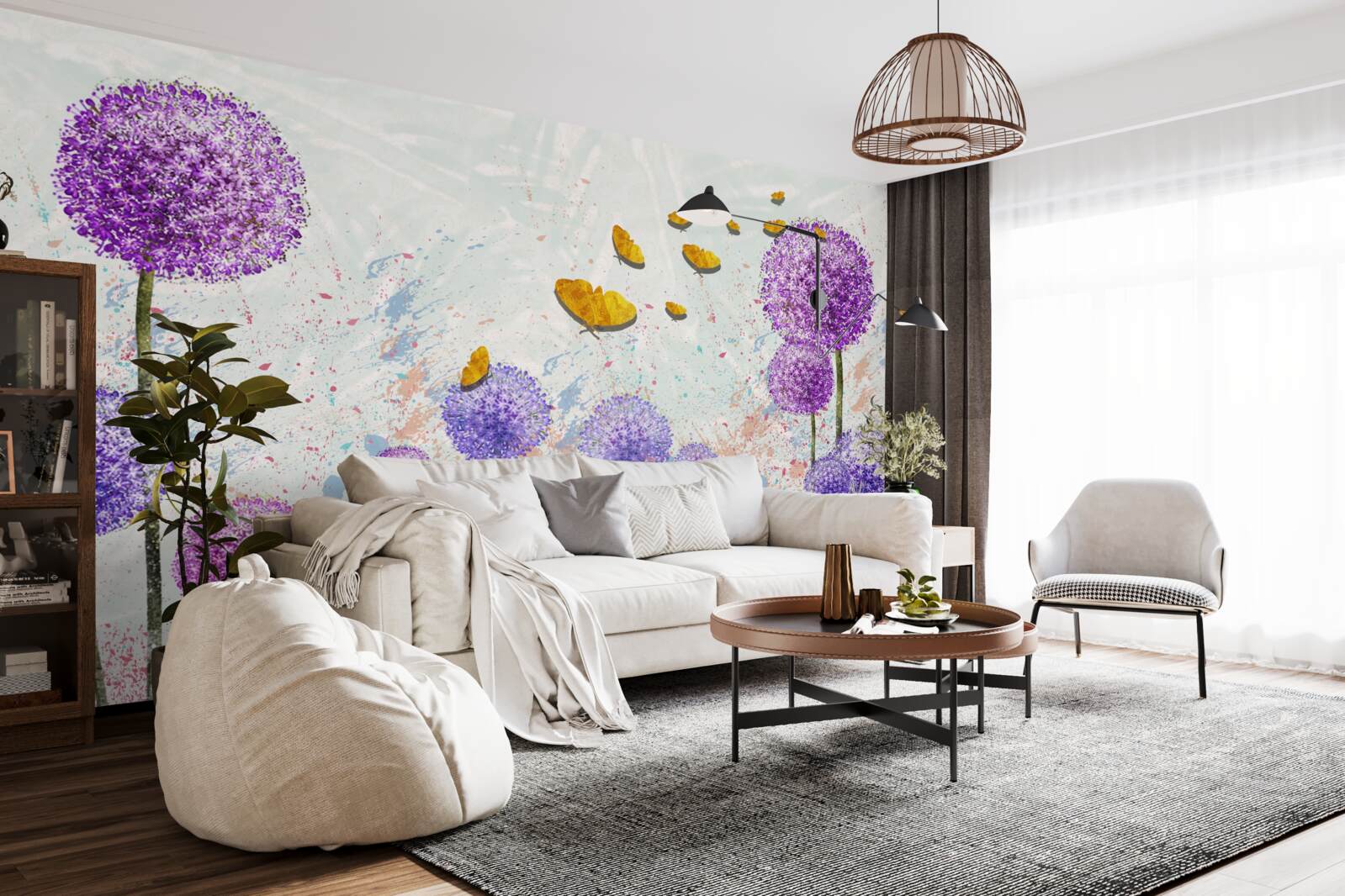 Фотошпалери різнокольорові молочаї та яскраво-золоті метелики