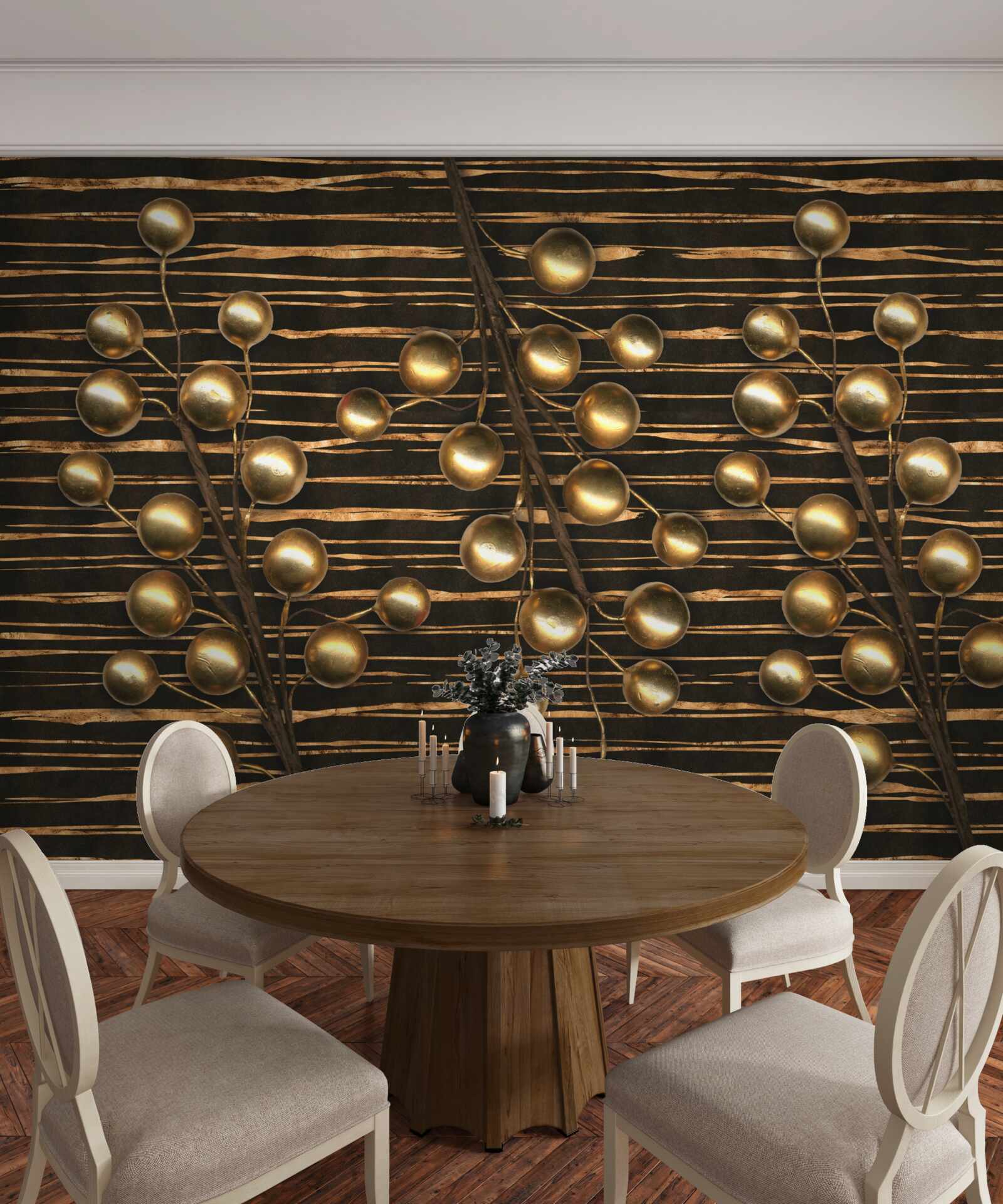 Фотошпалери золотисті перлини на коричневому тлі