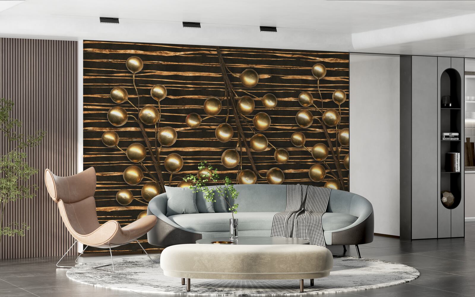 Фотошпалери золотисті перлини на коричневому тлі