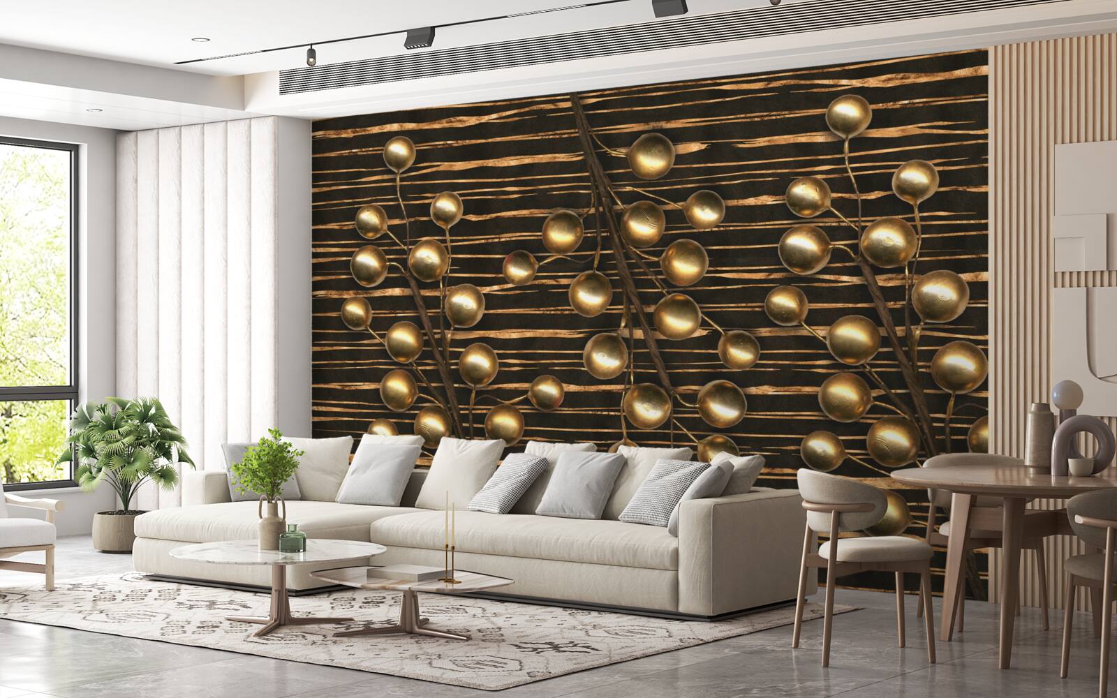 Фотошпалери золотисті перлини на коричневому тлі