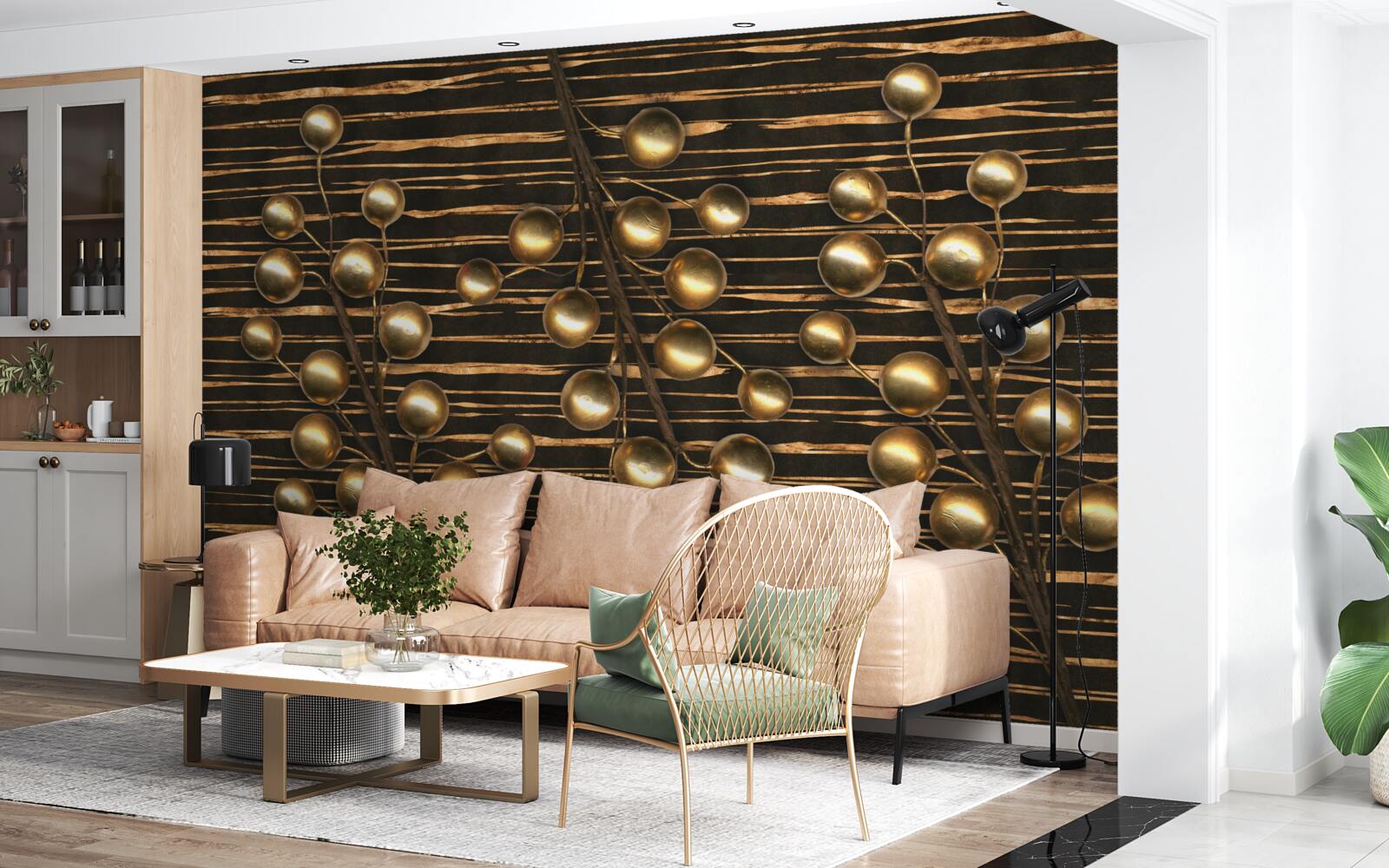 Фотошпалери золотисті перлини на коричневому тлі