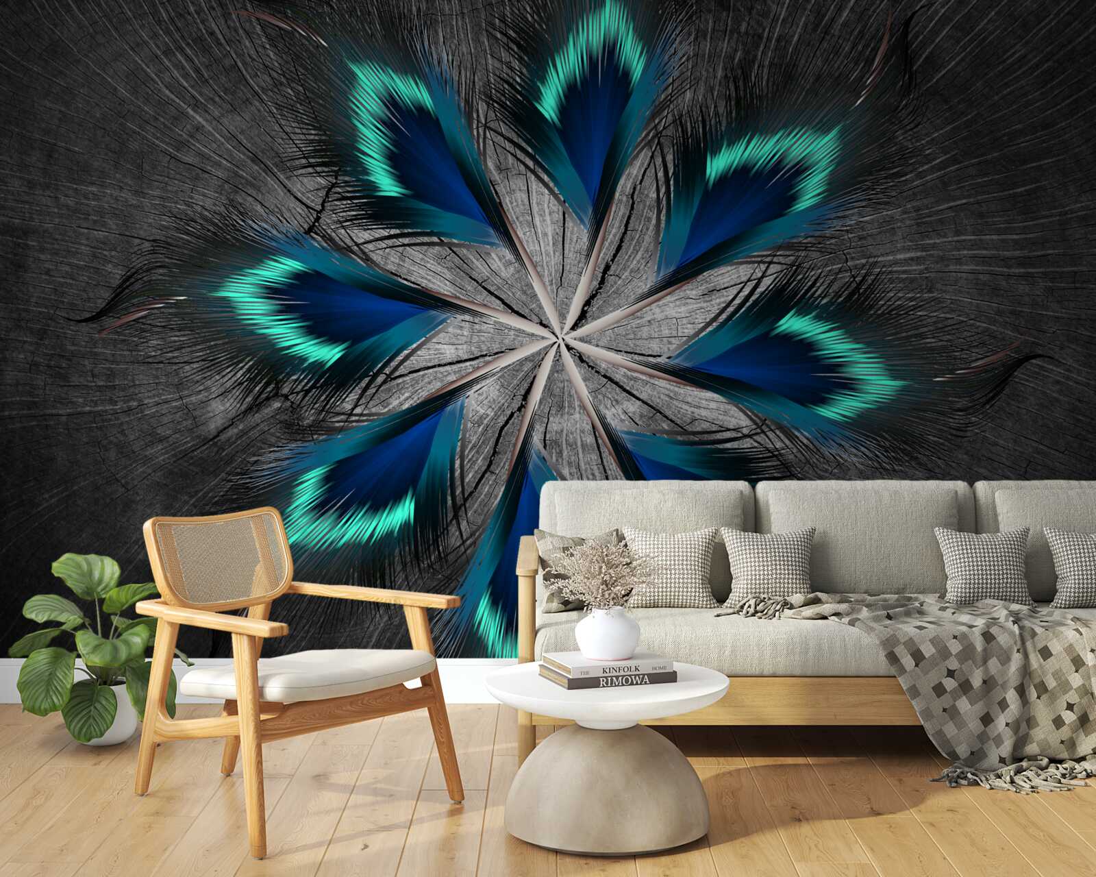 Фотошпалери павине пір'я у формі зірки з абстрактним дизайном