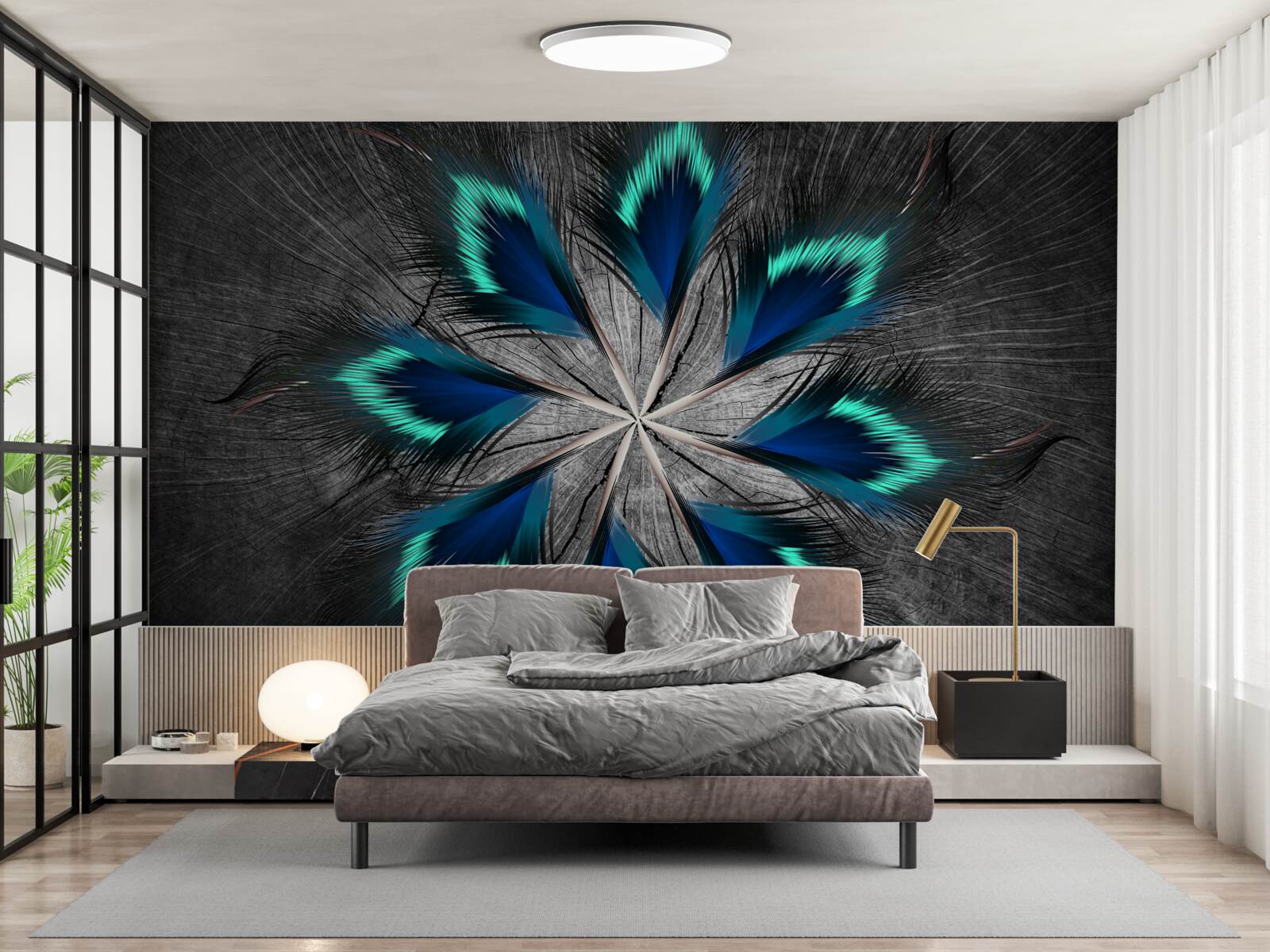 Фотошпалери павине пір'я у формі зірки з абстрактним дизайном