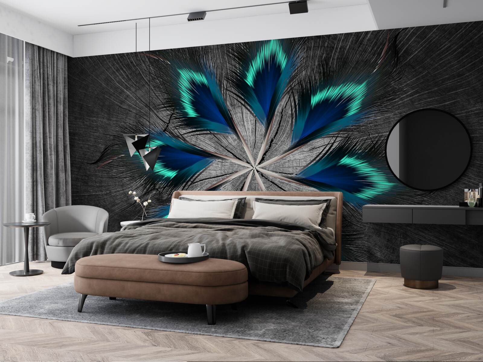 Фотошпалери павине пір'я у формі зірки з абстрактним дизайном