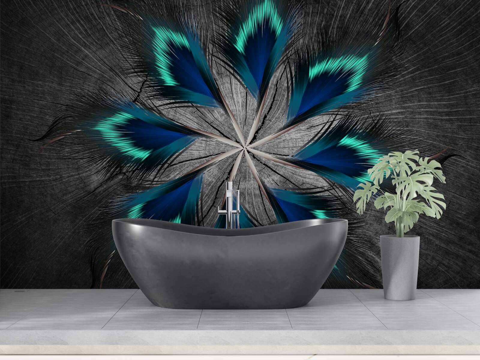 Фотошпалери павине пір'я у формі зірки з абстрактним дизайном