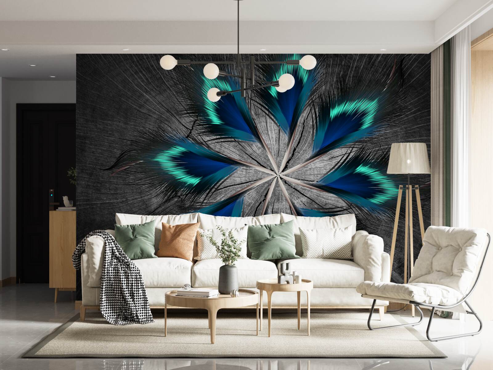 Фотошпалери павине пір'я у формі зірки з абстрактним дизайном