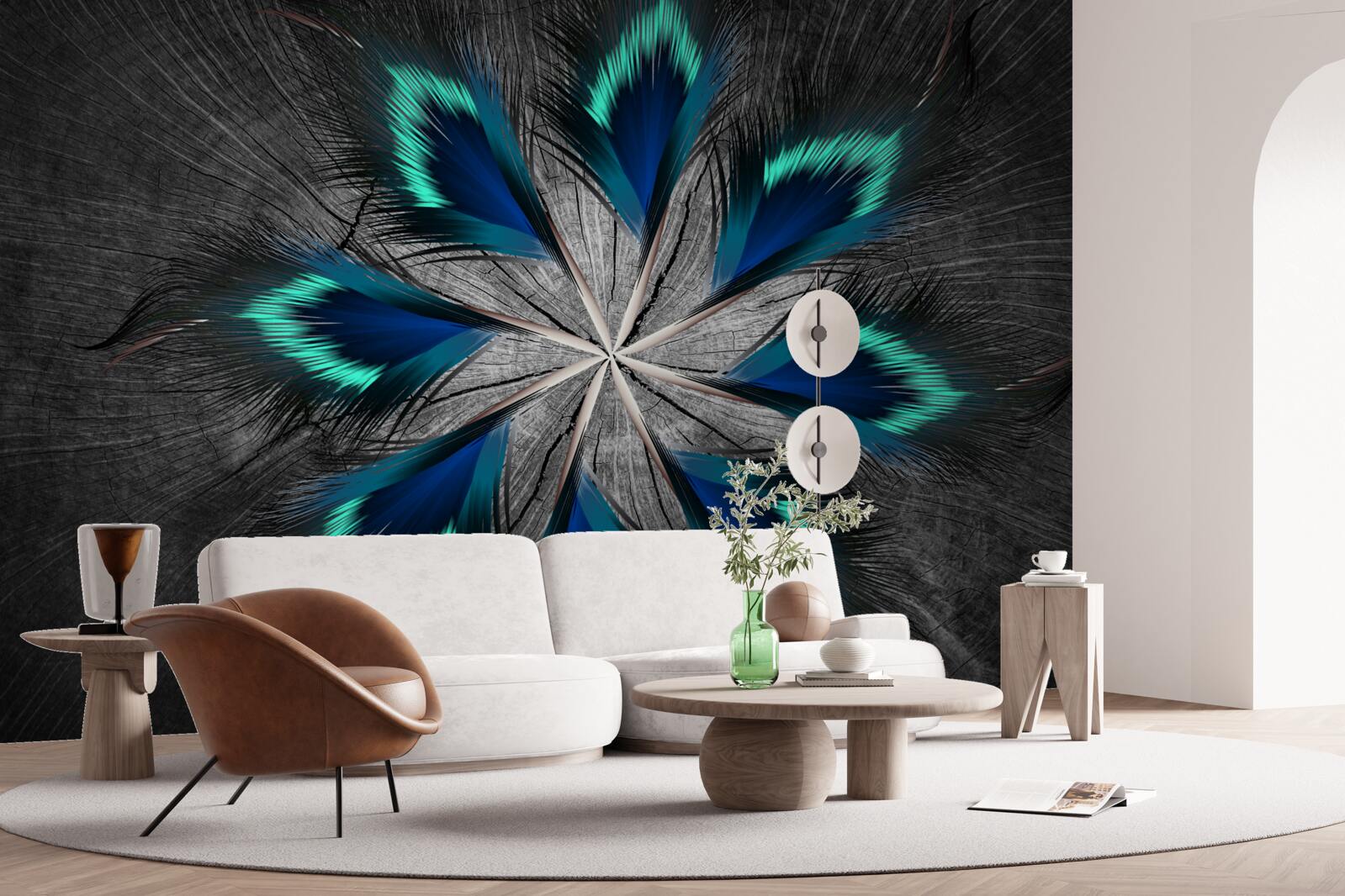 Фотошпалери павине пір'я у формі зірки з абстрактним дизайном