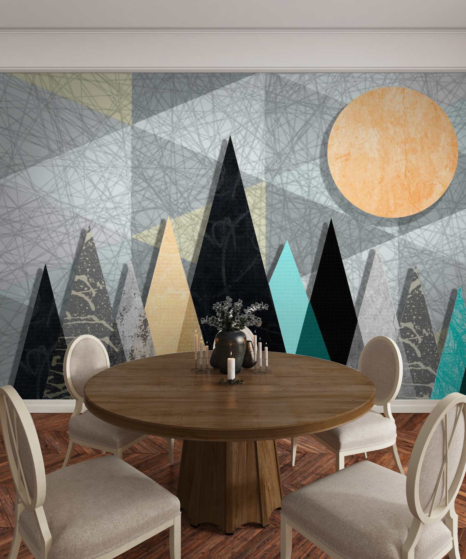 Фотошпалери захід сонця над сосновим лісом