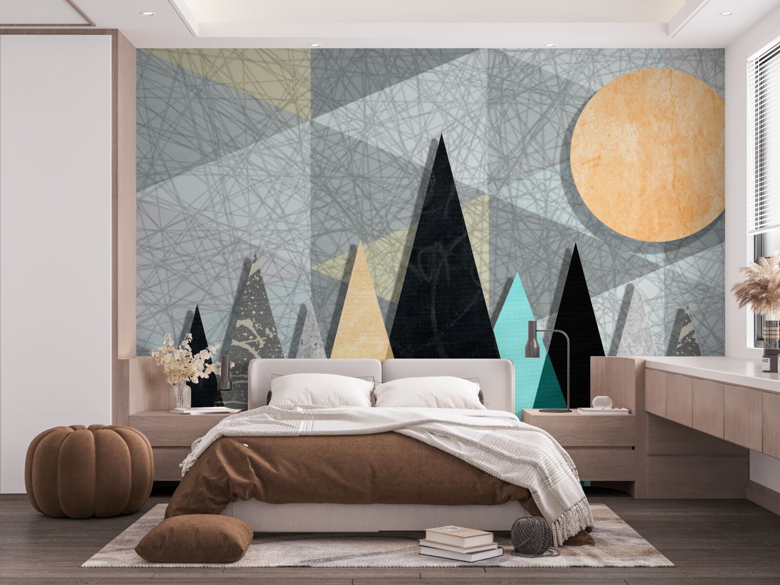 Фотошпалери захід сонця над сосновим лісом