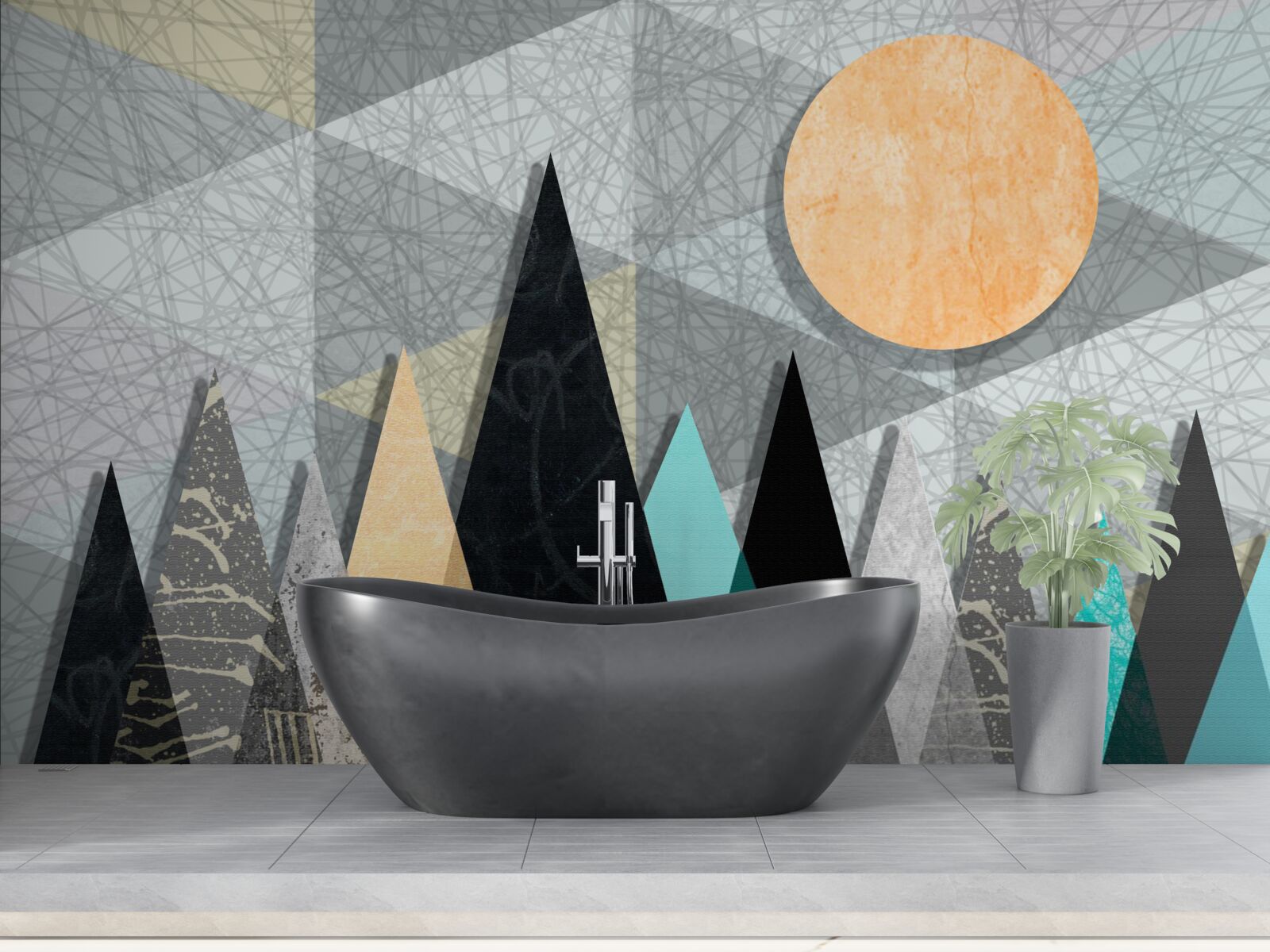 Фотошпалери захід сонця над сосновим лісом