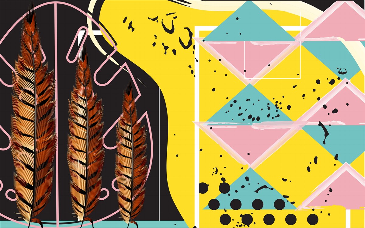 Фотошпалери геометричні фігури на задньому плані виринають за жовтими колосками