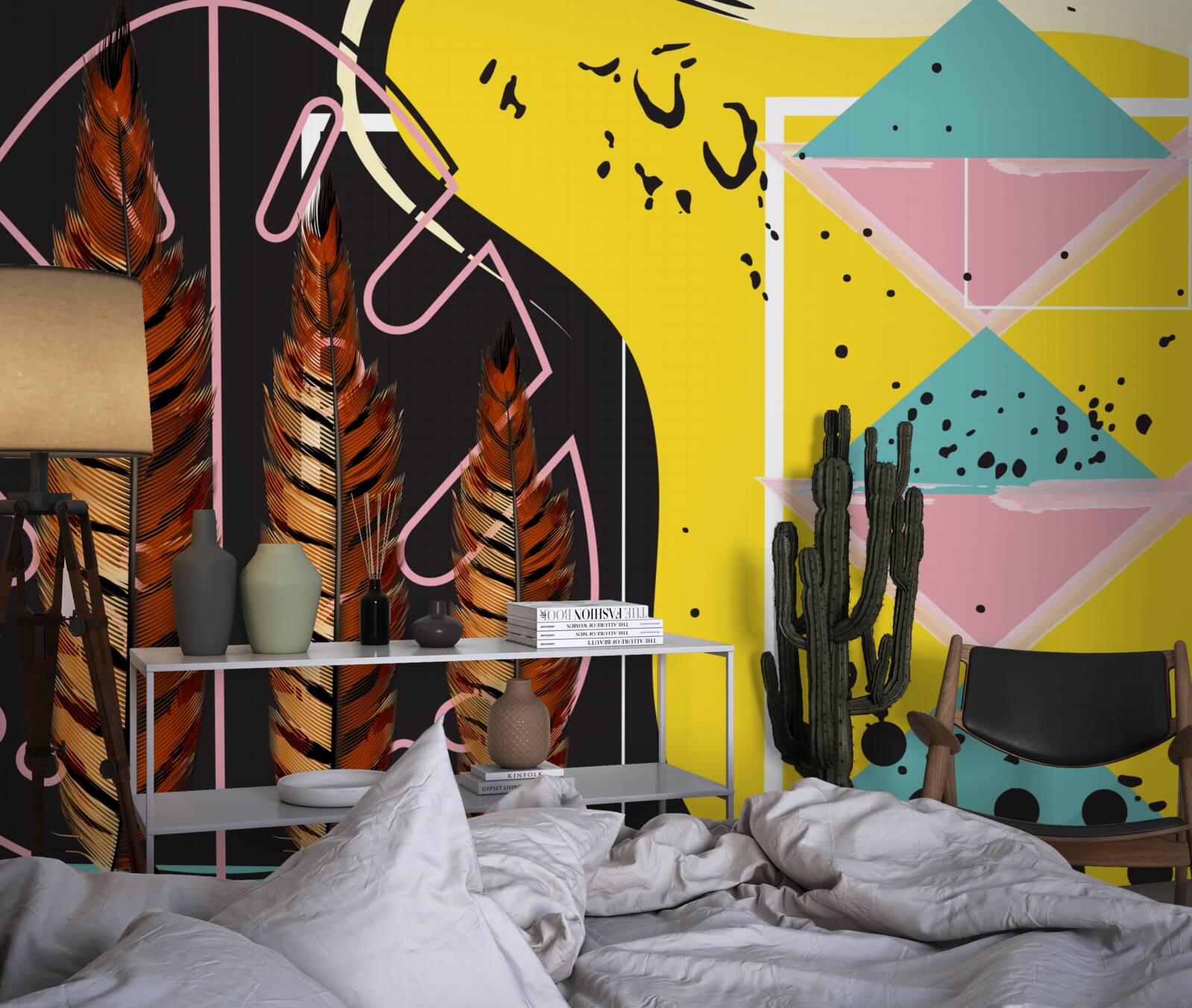 Фотошпалери геометричні фігури на задньому плані виринають за жовтими колосками