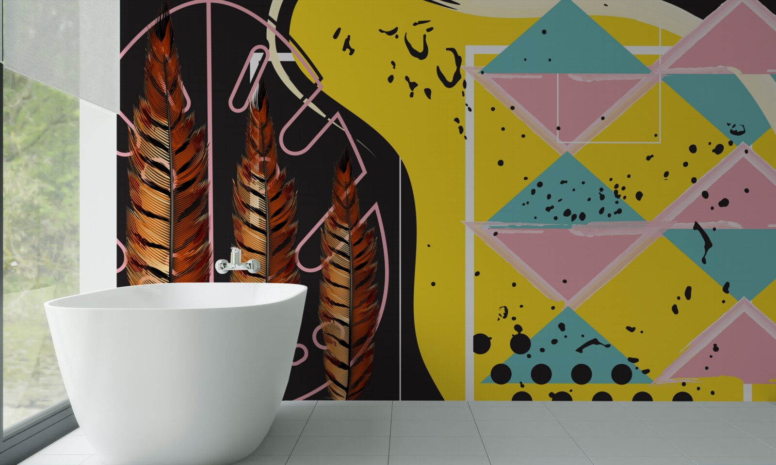 Фотошпалери геометричні фігури на задньому плані виринають за жовтими колосками