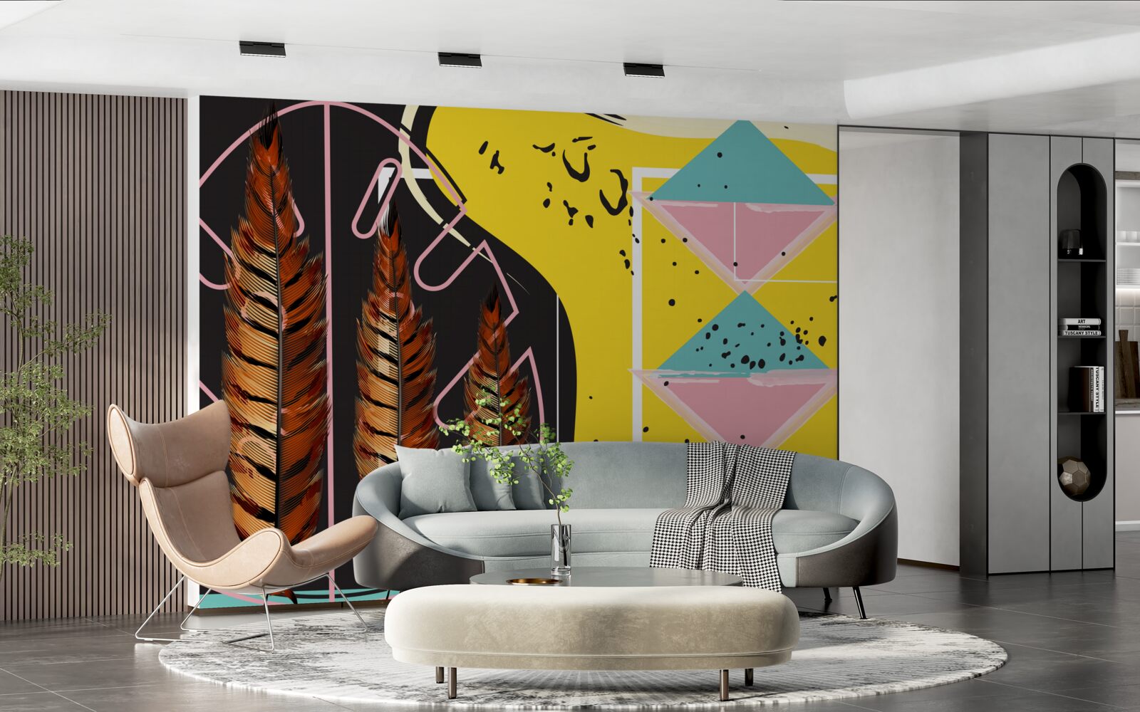 Фотошпалери геометричні фігури на задньому плані виринають за жовтими колосками