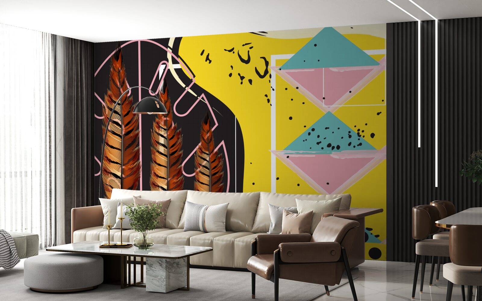 Фотошпалери геометричні фігури на задньому плані виринають за жовтими колосками