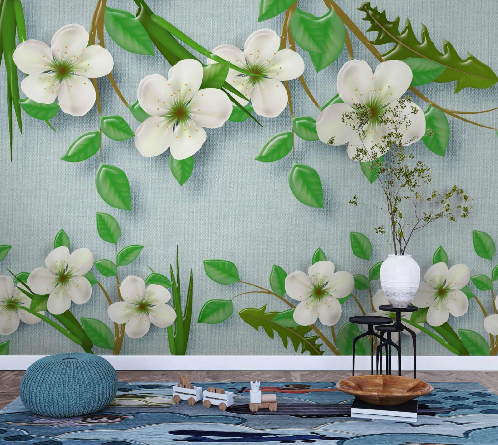 Фотошпалери квітучі дерева навесні на тлі блакитного неба