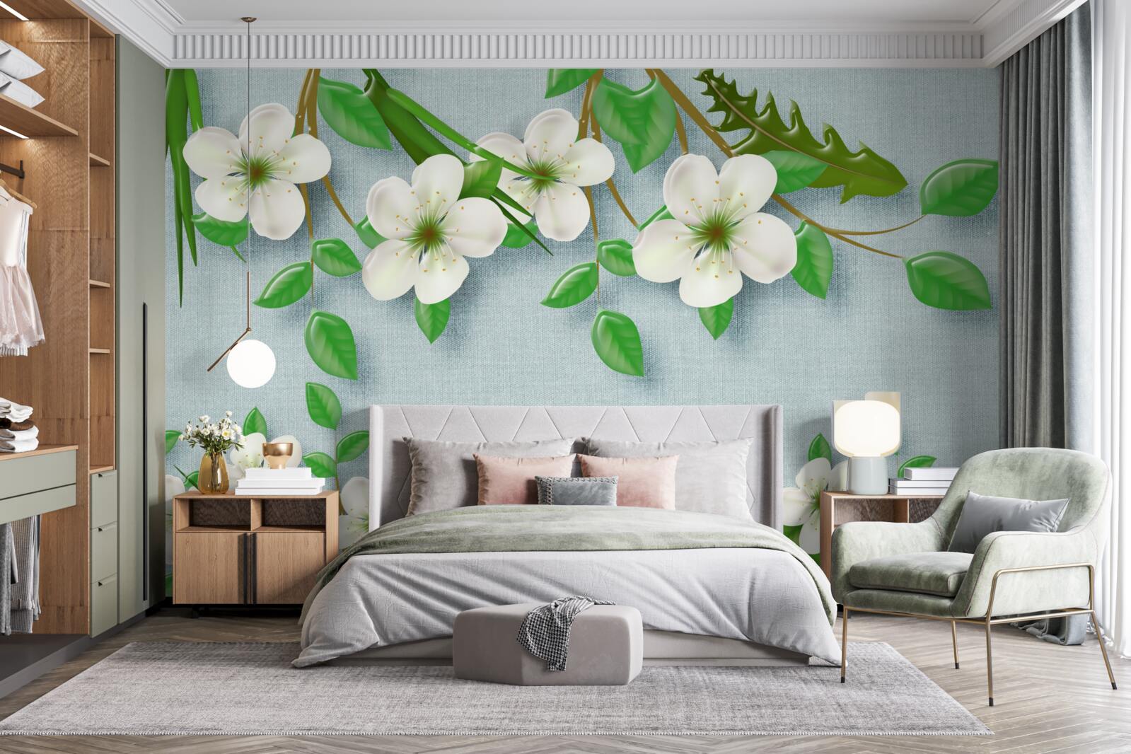 Фотошпалери квітучі дерева навесні на тлі блакитного неба