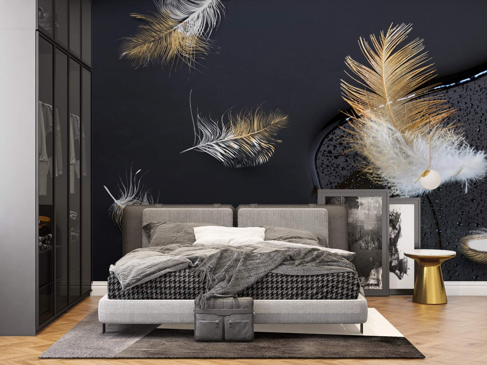 Фотошпалери м'який пух у білосніжному та золотому кольорах