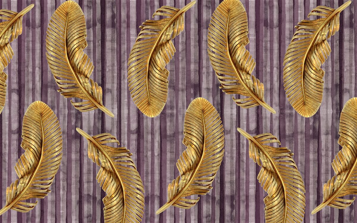 Фотошпалери фіолетовий фон, прикрашений золотим пір'ям