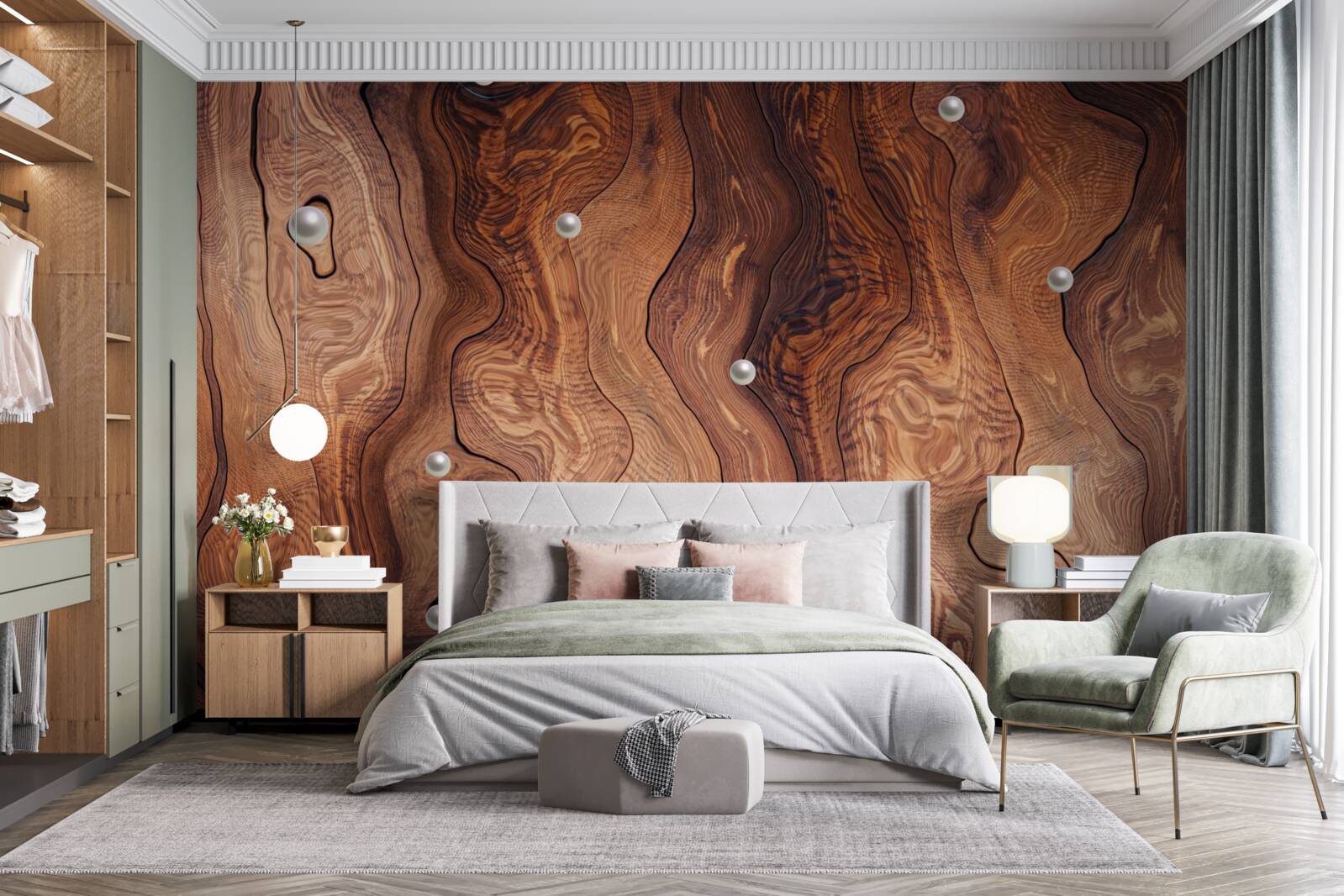 Фотошпалери фактурне дерево та перли