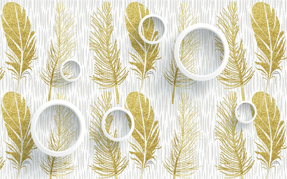 Фотошпалери золоте пухнасте пір'я та білосніжні кола