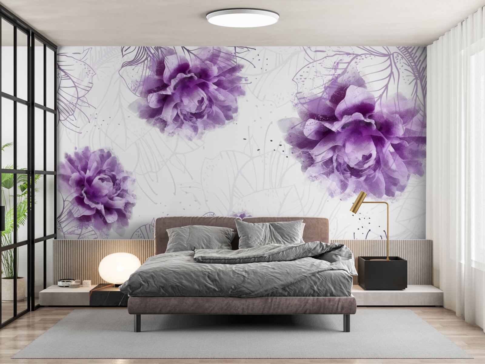 Фотошпалери півонії мають гарний бузковий відтінок