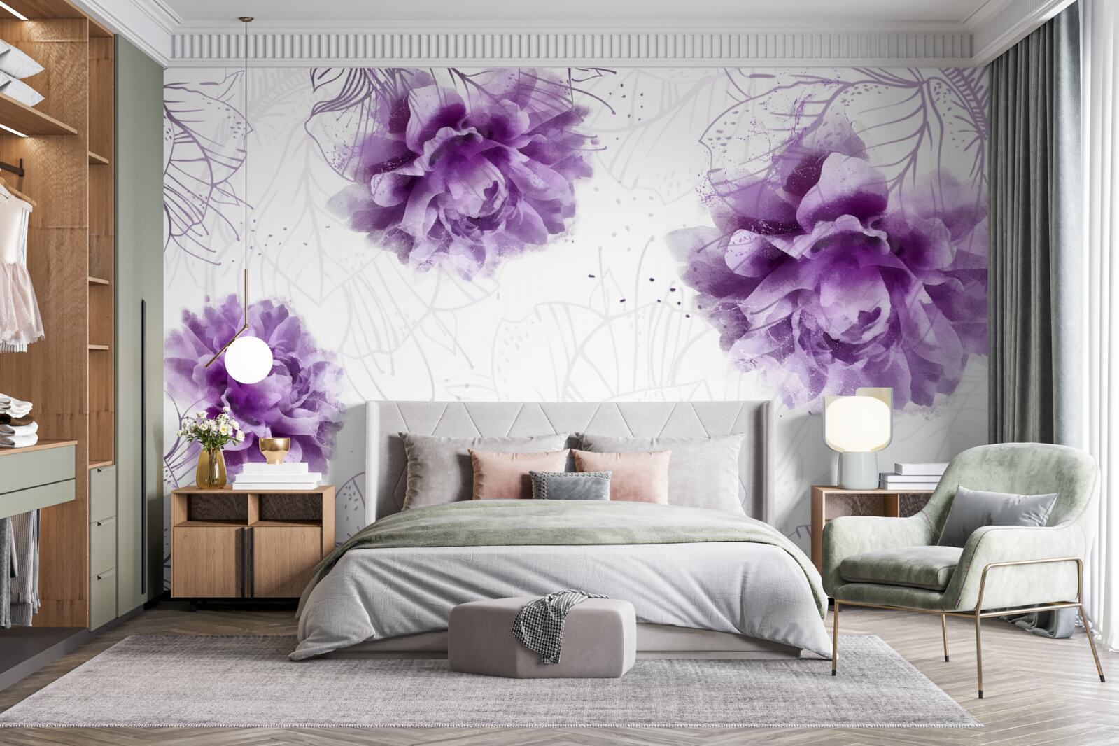 Фотошпалери півонії мають гарний бузковий відтінок