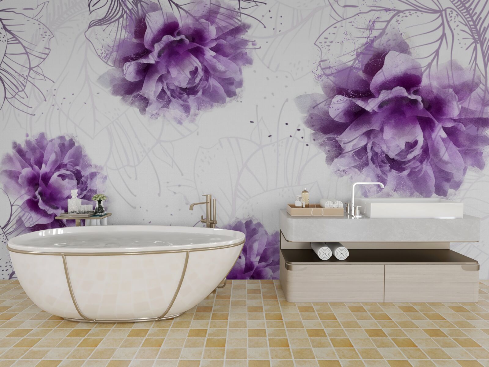 Фотошпалери півонії мають гарний бузковий відтінок