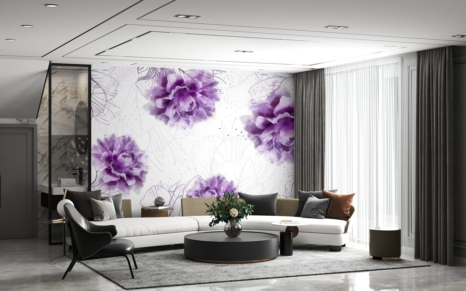 Фотошпалери півонії мають гарний бузковий відтінок