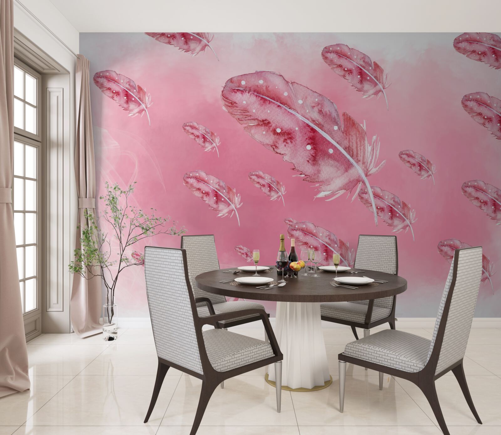 Фотошпалери рожеве пір'я на рожевому тлі