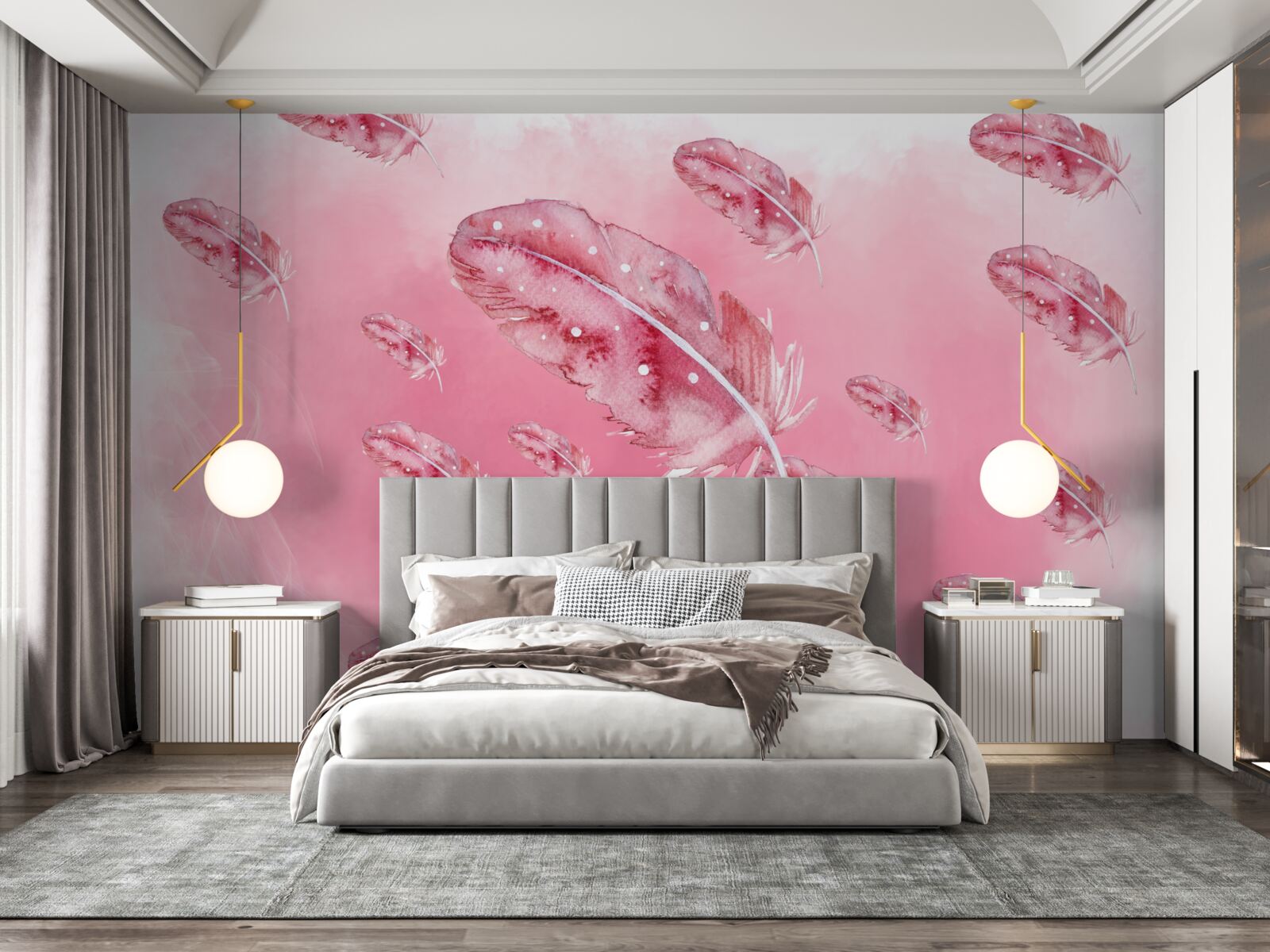 Фотошпалери рожеве пір'я на рожевому тлі