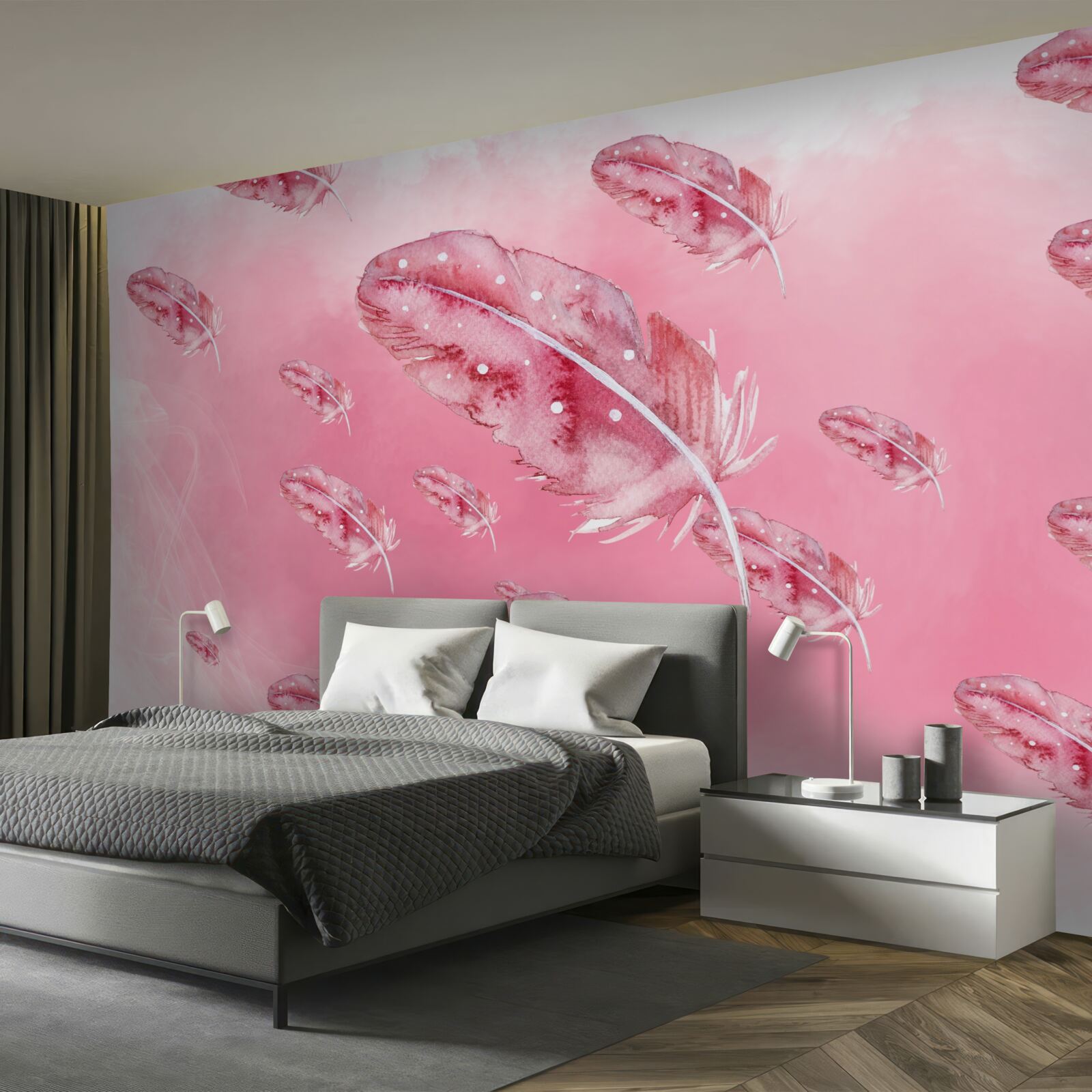 Фотошпалери рожеве пір'я на рожевому тлі
