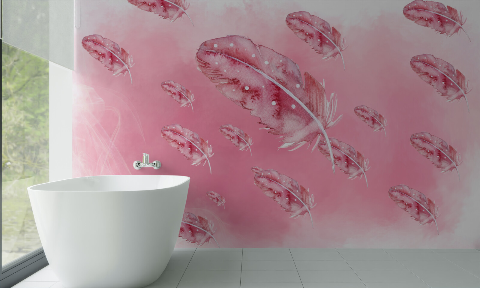 Фотошпалери рожеве пір'я на рожевому тлі
