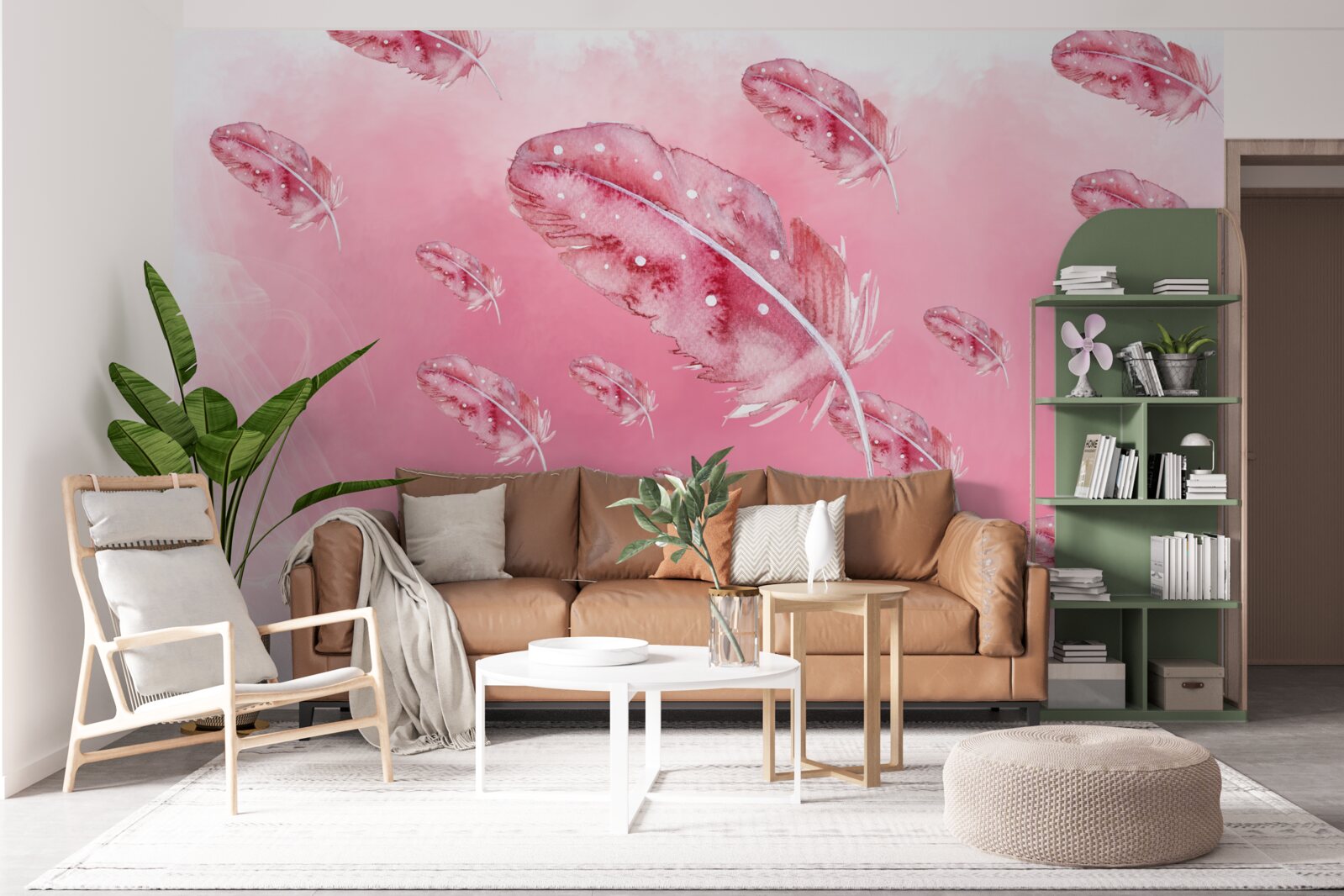 Фотошпалери рожеве пір'я на рожевому тлі